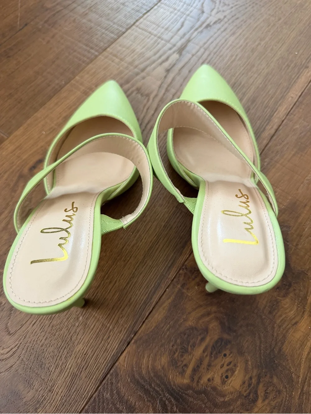 Lulu's Lime Green Pointed Toe Double-Strap Mules